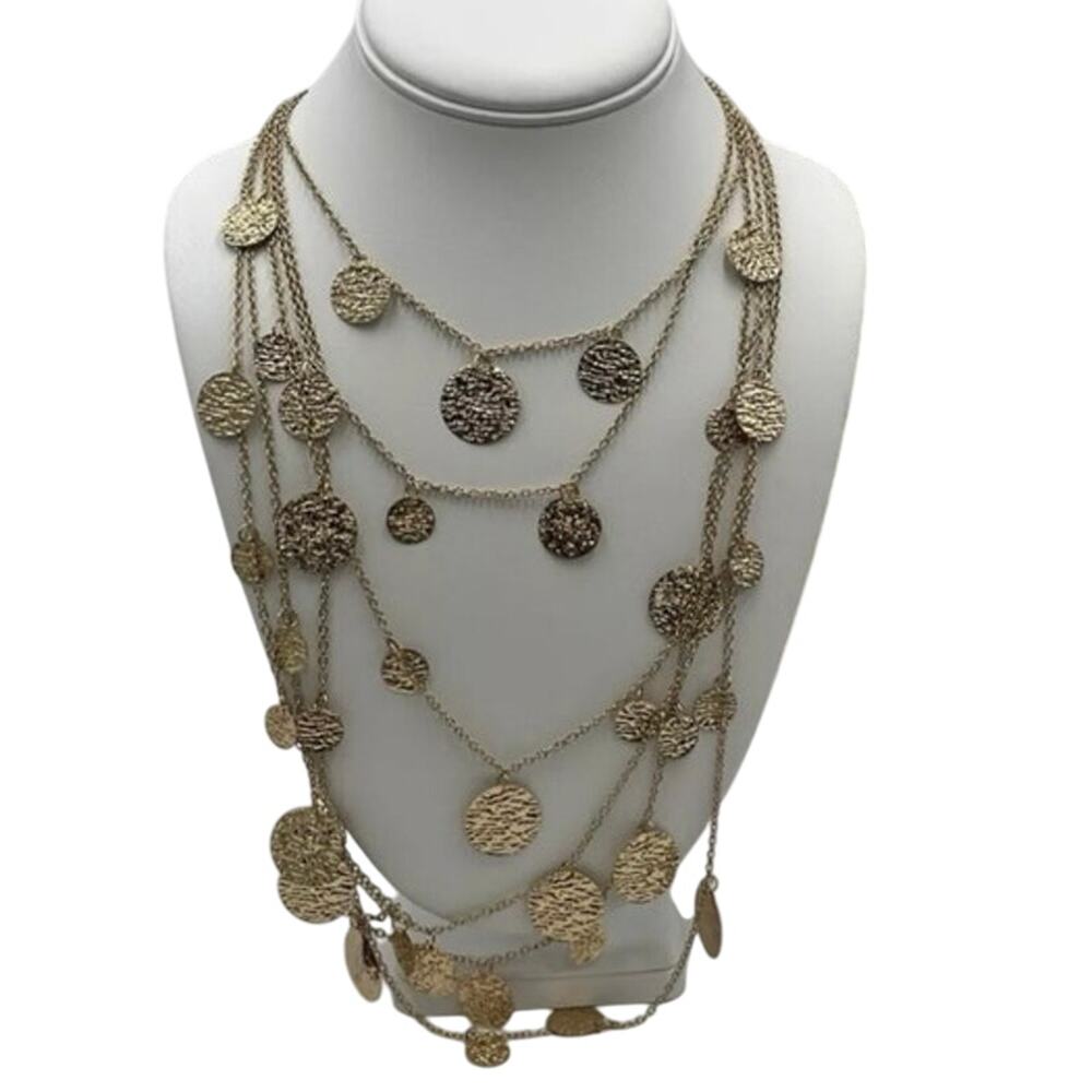 Amrita Singh Gold‎ Tone Multi Layered Hammered Disc Coin Long Necklace